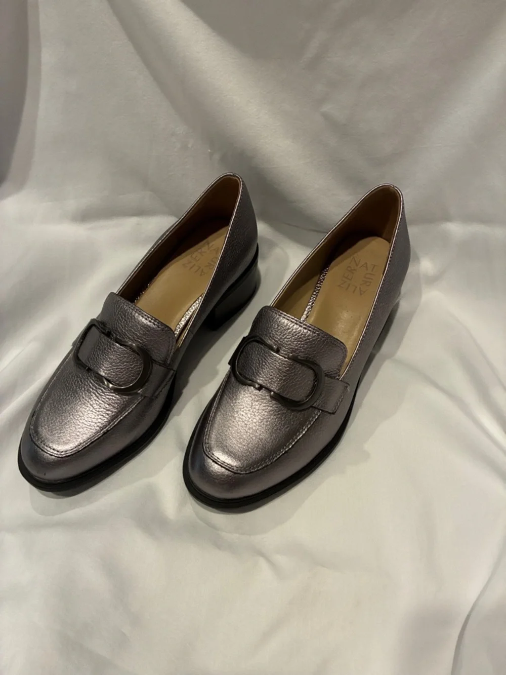 Naturalizer Metallic Gray Women's Loafer with Buckle - Picture 1 of 6